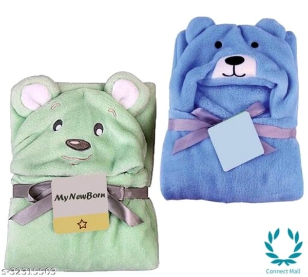 Premium Hooded Microfiber Baby Wrapper for all season Towel IN PINK And BLUE - Cotton, Pack Of :2, Blue